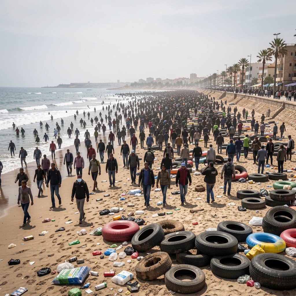 HOLY SHIT Thousands of migrants on a littered beach in Ceuta after the 2026 border surge
